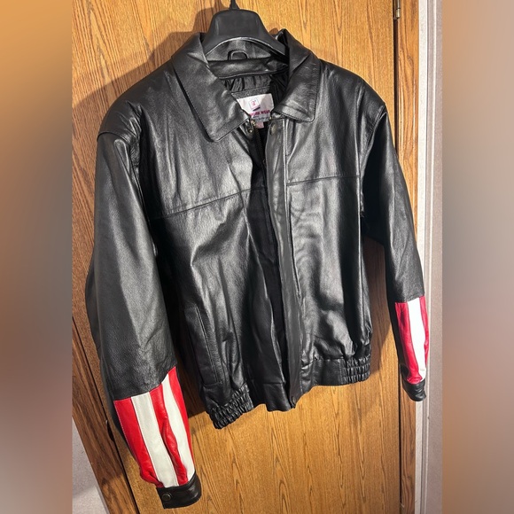 Genuine Leather Never Worn Bald Eagle USA American Flag Bomber Jacket - Picture 3 of 6